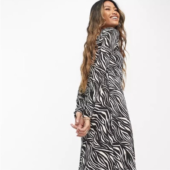 ASOS Dresses & Skirts - Long Sleeve Maxi Zebra Dress with Ruffle Skirt Detail